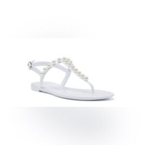 Stuart Weitzman Goldie pearl jelly sandal, white, size 7